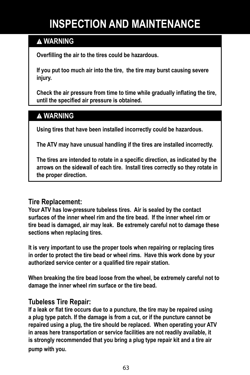 Inspection and maintenance | Baja Motorsports BA90-2 User Manual | Page 67 / 83