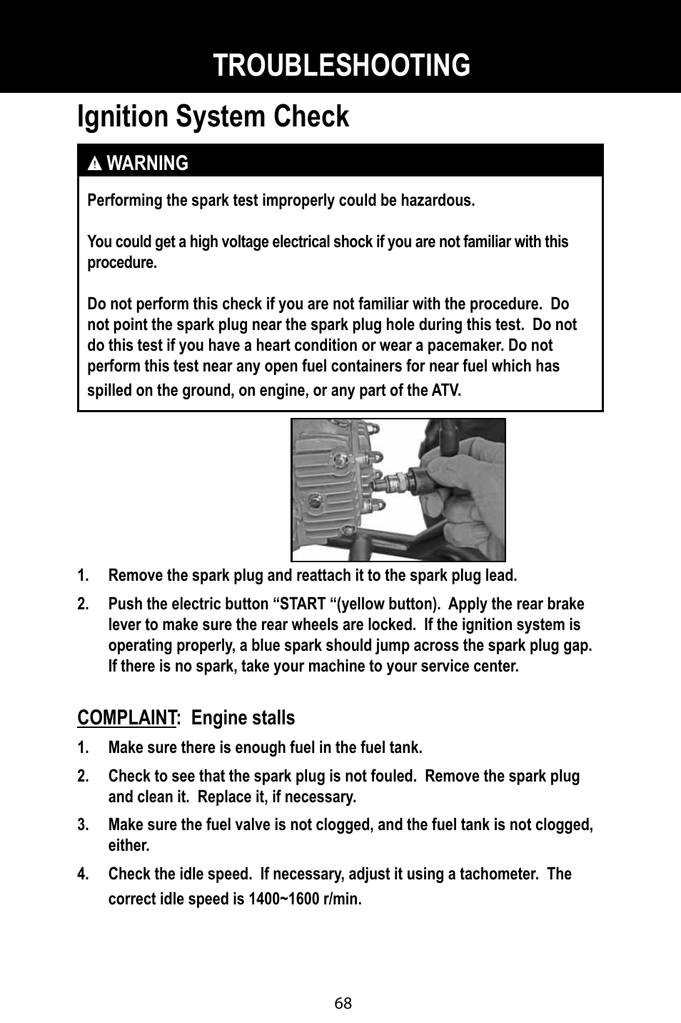 Ignition system check, Troubleshooting | Baja Motorsports BA90-2 User Manual | Page 72 / 83