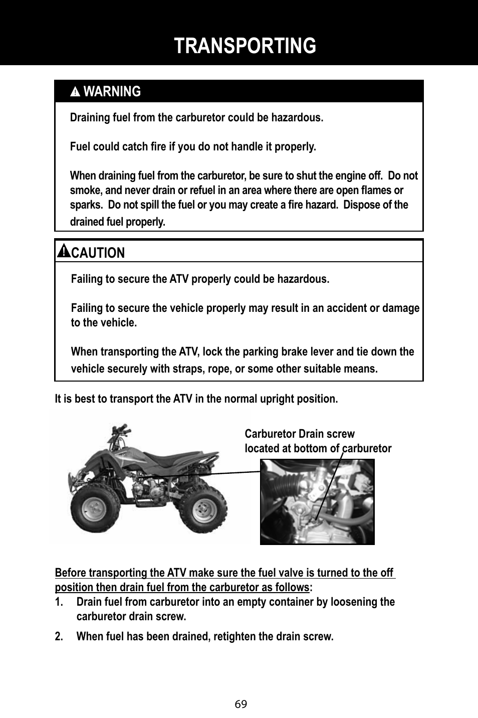 Transporting | Baja Motorsports BA90-2 User Manual | Page 73 / 83