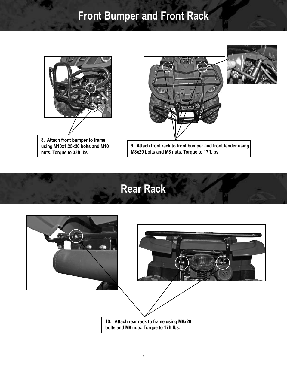 Front bumper and front rack rear rack | Baja Motorsports CN90-U Assembly Guide User Manual | Page 4 / 7