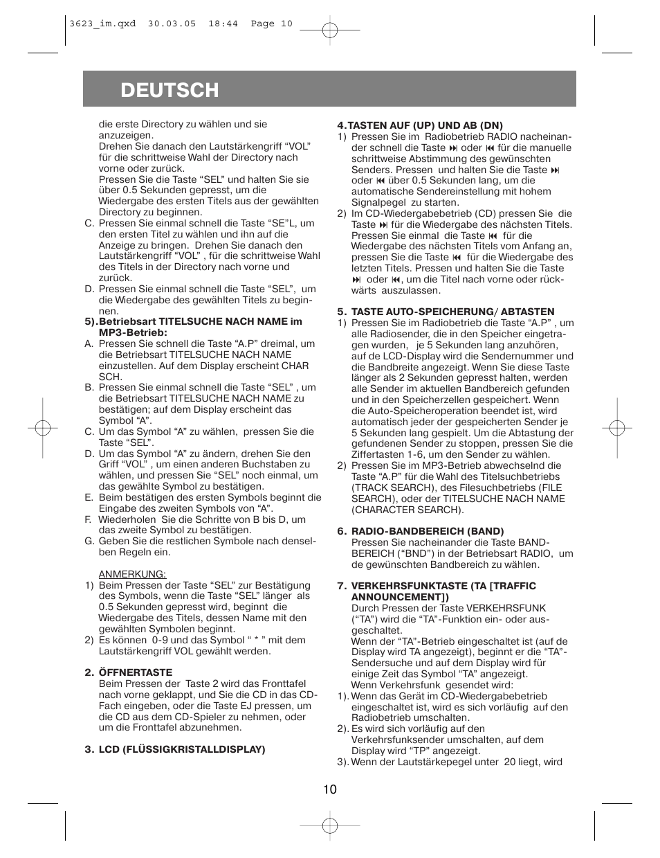 Deutsch | Vitek VT-3623 User Manual | Page 10 / 28