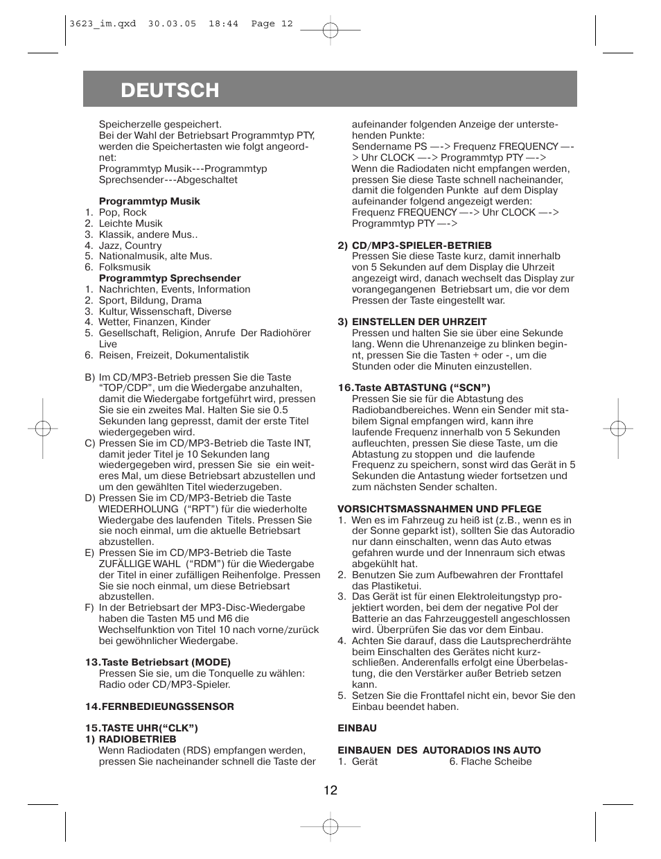 Deutsch | Vitek VT-3623 User Manual | Page 12 / 28