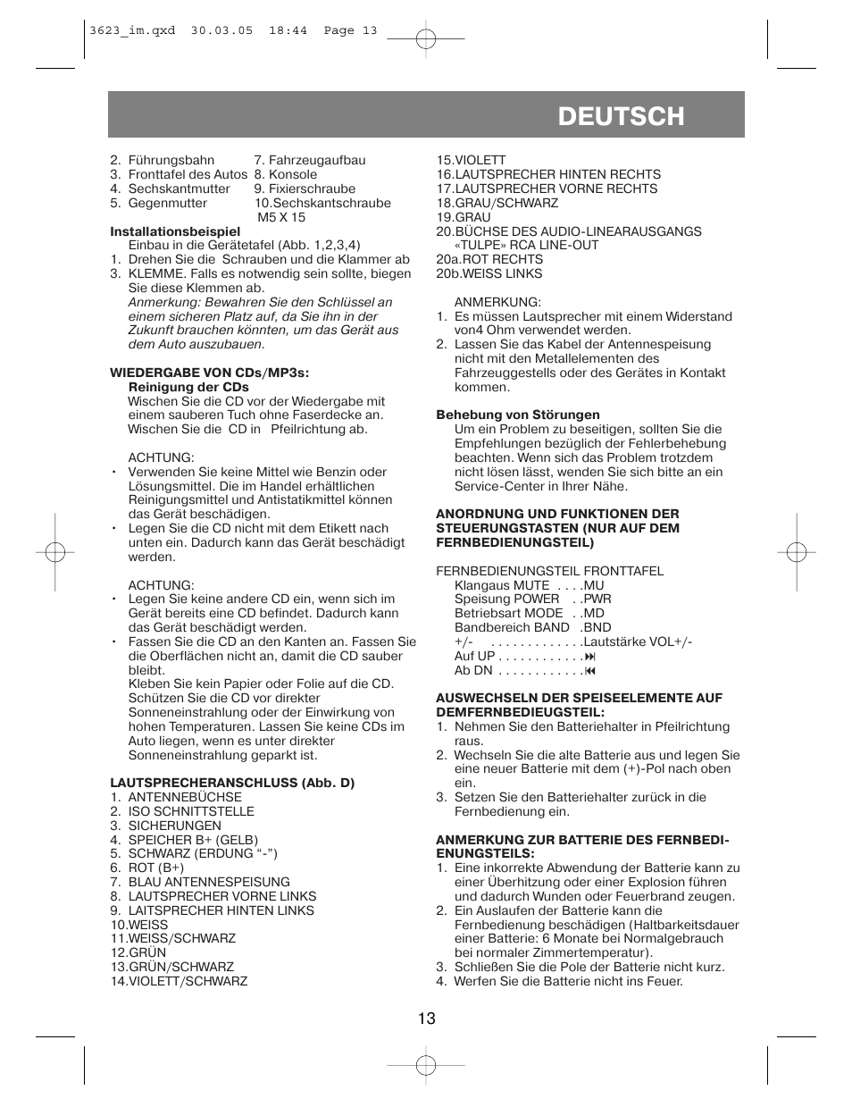 Deutsch | Vitek VT-3623 User Manual | Page 13 / 28