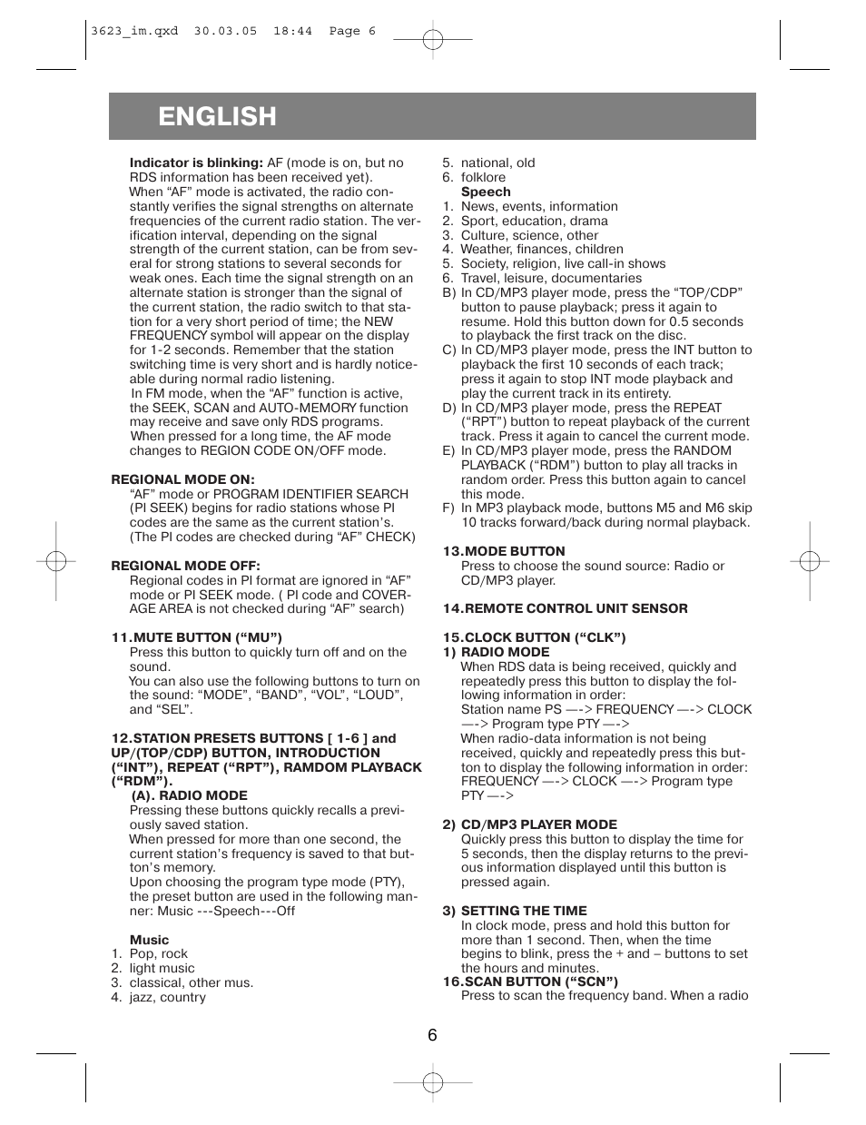 English | Vitek VT-3623 User Manual | Page 6 / 28