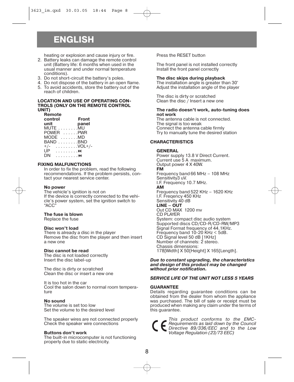 English | Vitek VT-3623 User Manual | Page 8 / 28