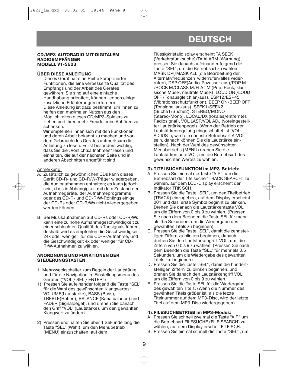 Deutsch | Vitek VT-3623 User Manual | Page 9 / 28