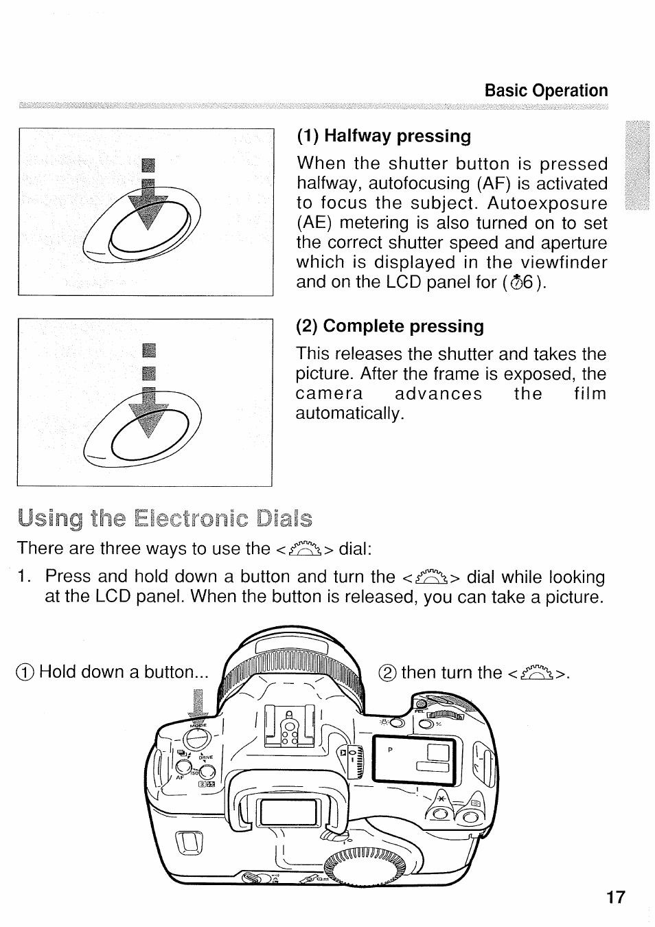 Using the electronic dials | Canon EOS 3 User Manual | Page 17 / 37