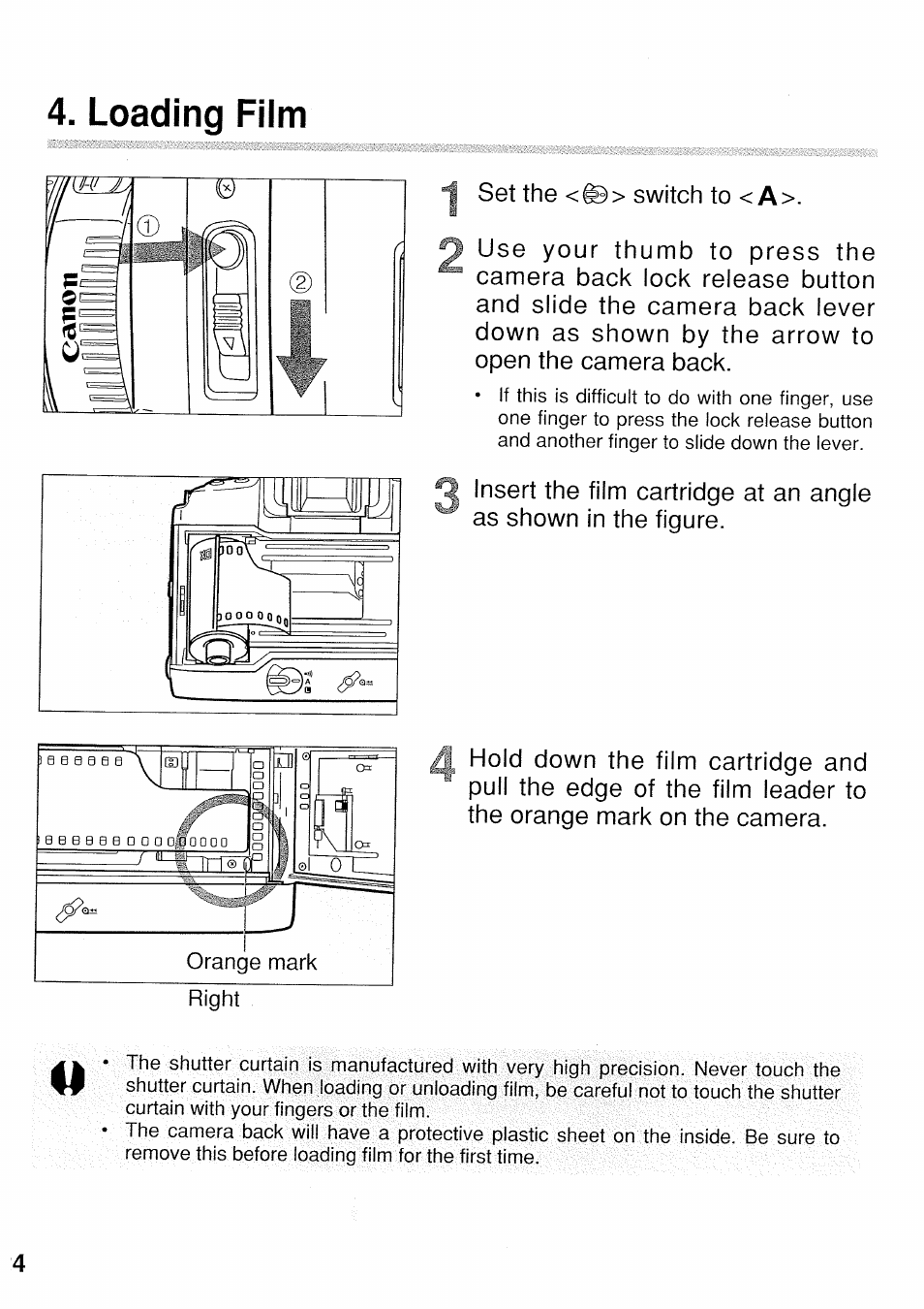 Loading film | Canon EOS 3 User Manual | Page 24 / 37