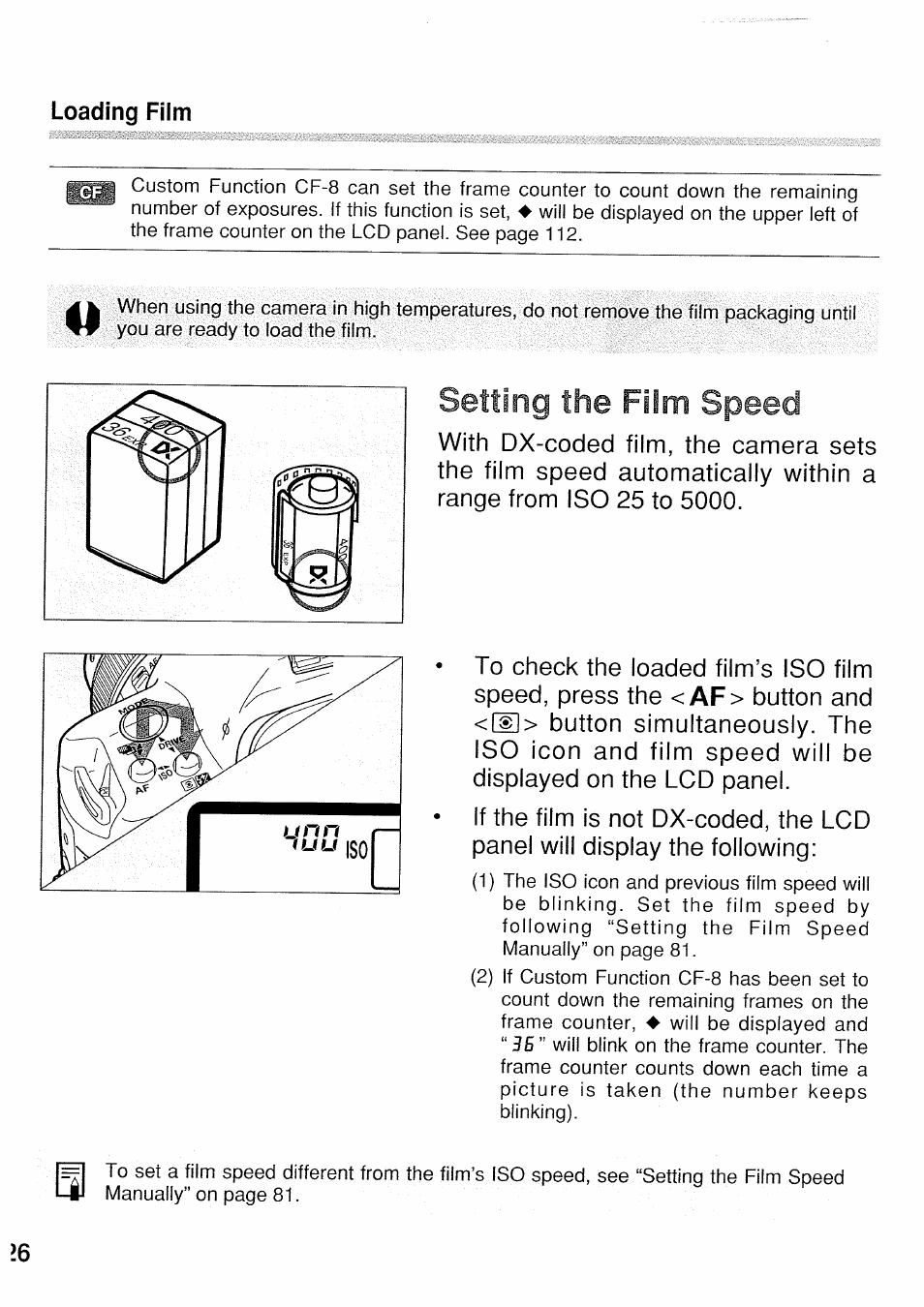Loading film | Canon EOS 3 User Manual | Page 26 / 37