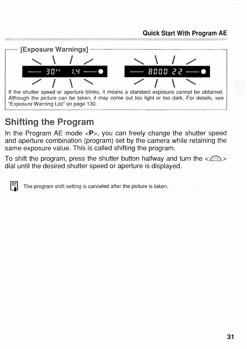The program, Shifting | Canon EOS 3 User Manual | Page 31 / 37