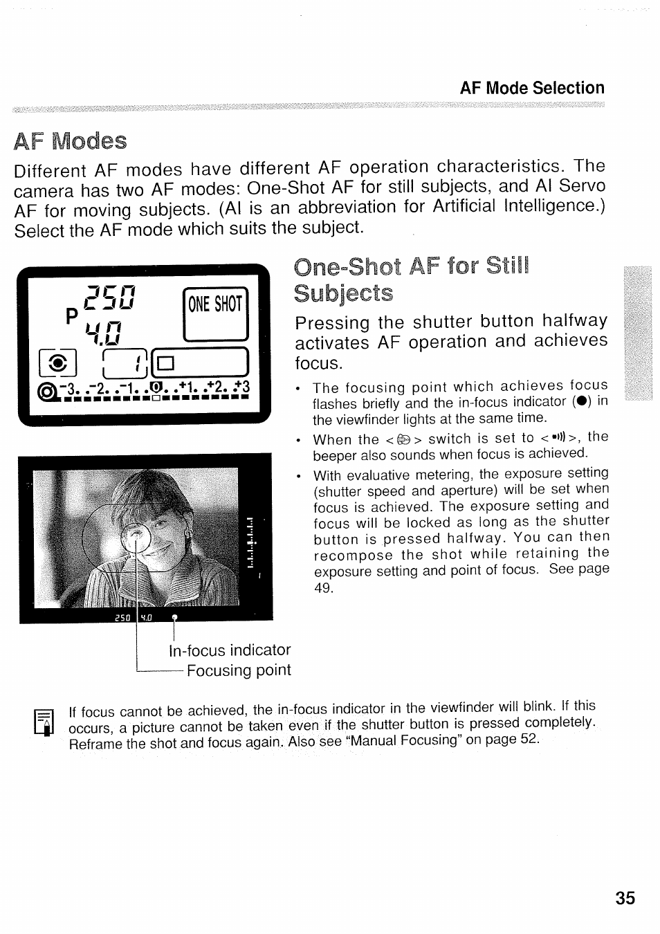 Af modes, One-shot af, Still subjects | Canon EOS 3 User Manual | Page 35 / 37