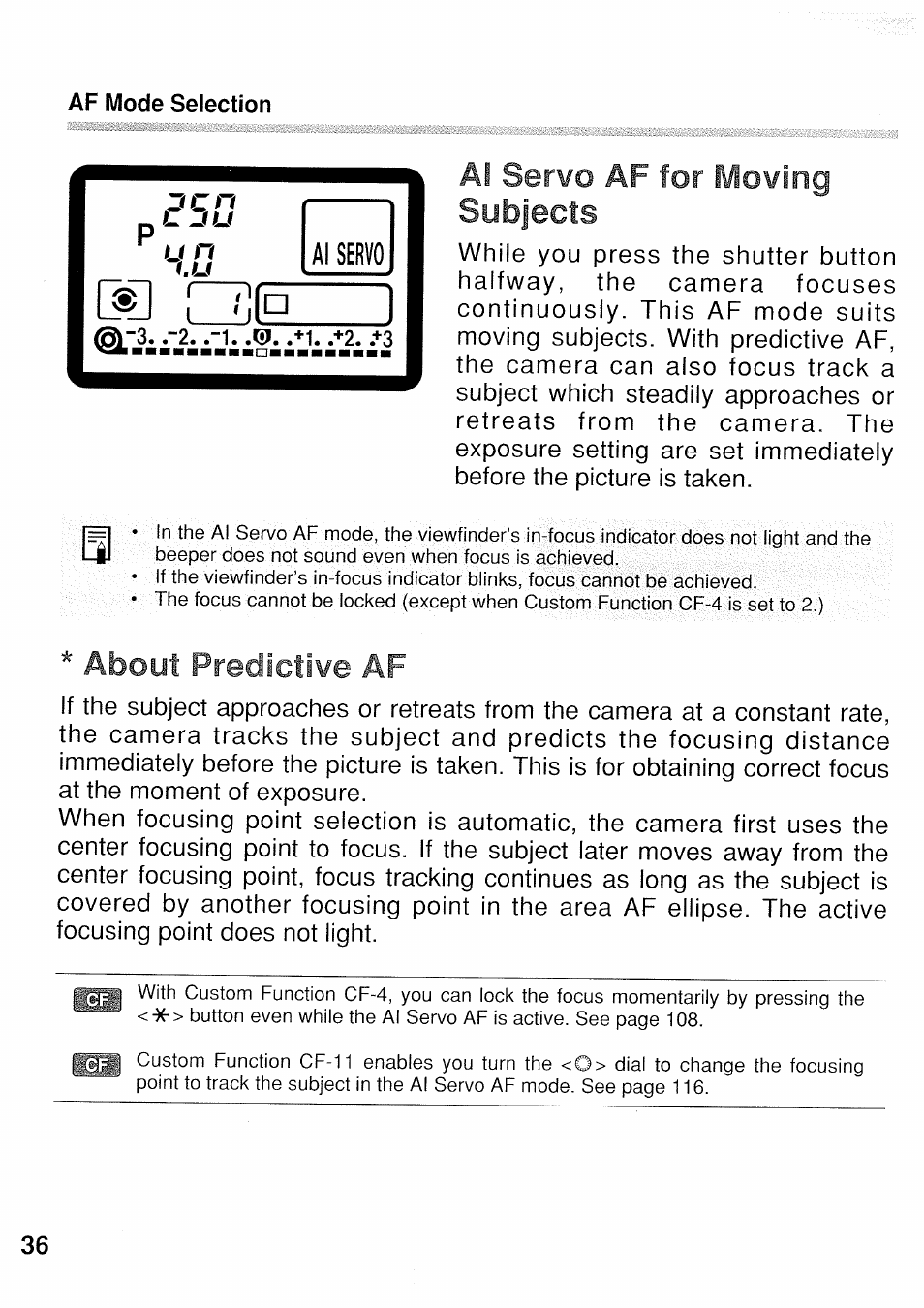 Servo af, Moving subjects, About predictive af | Canon EOS 3 User Manual | Page 36 / 37