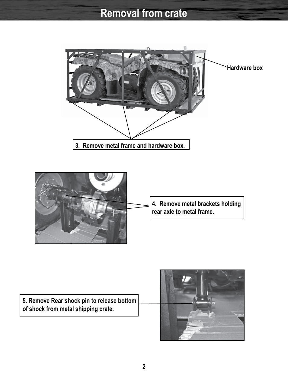 Removal from crate | Baja Motorsports WD400-U Assembly Guide User Manual | Page 2 / 11