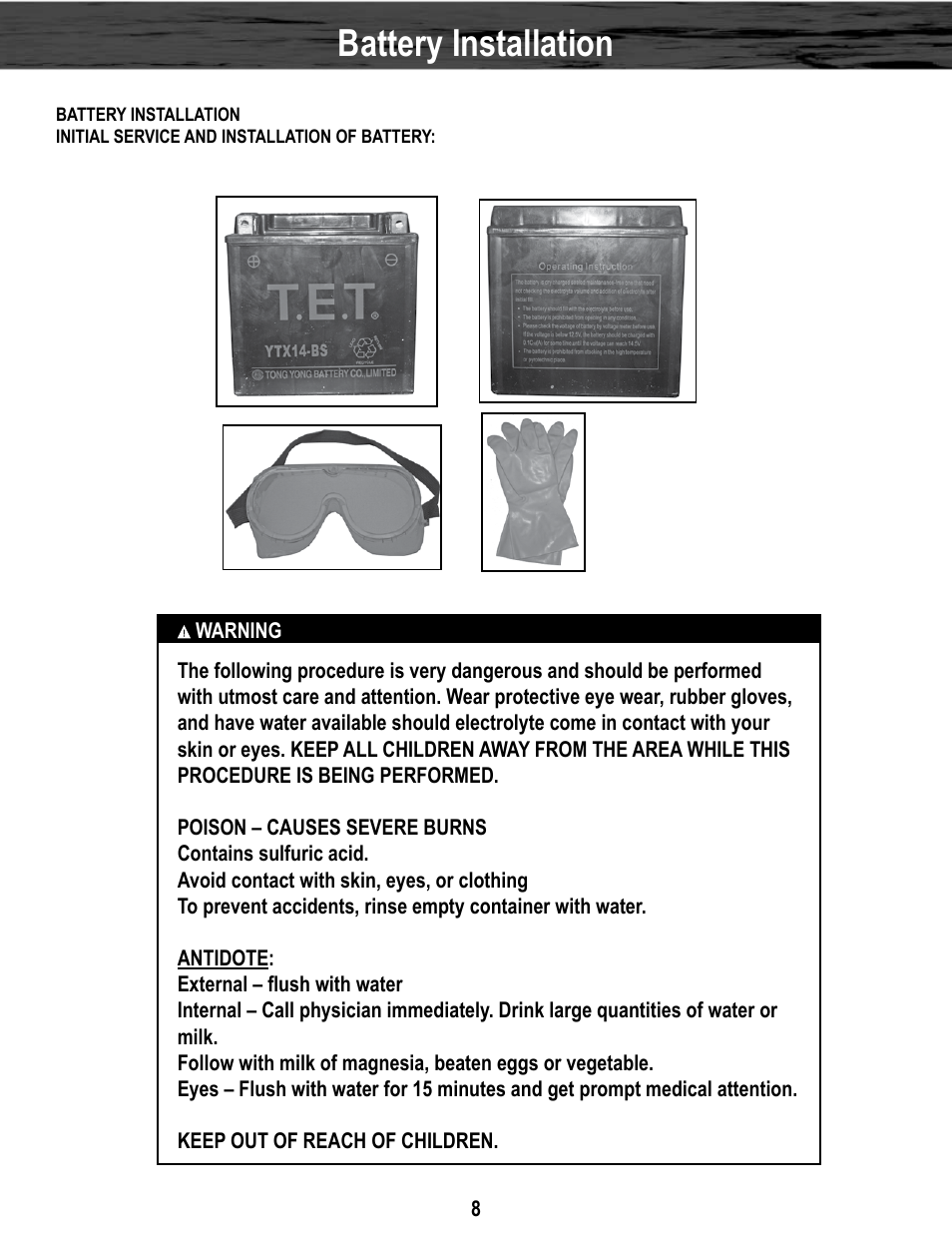 Battery installation | Baja Motorsports WD400-U Assembly Guide User Manual | Page 8 / 11