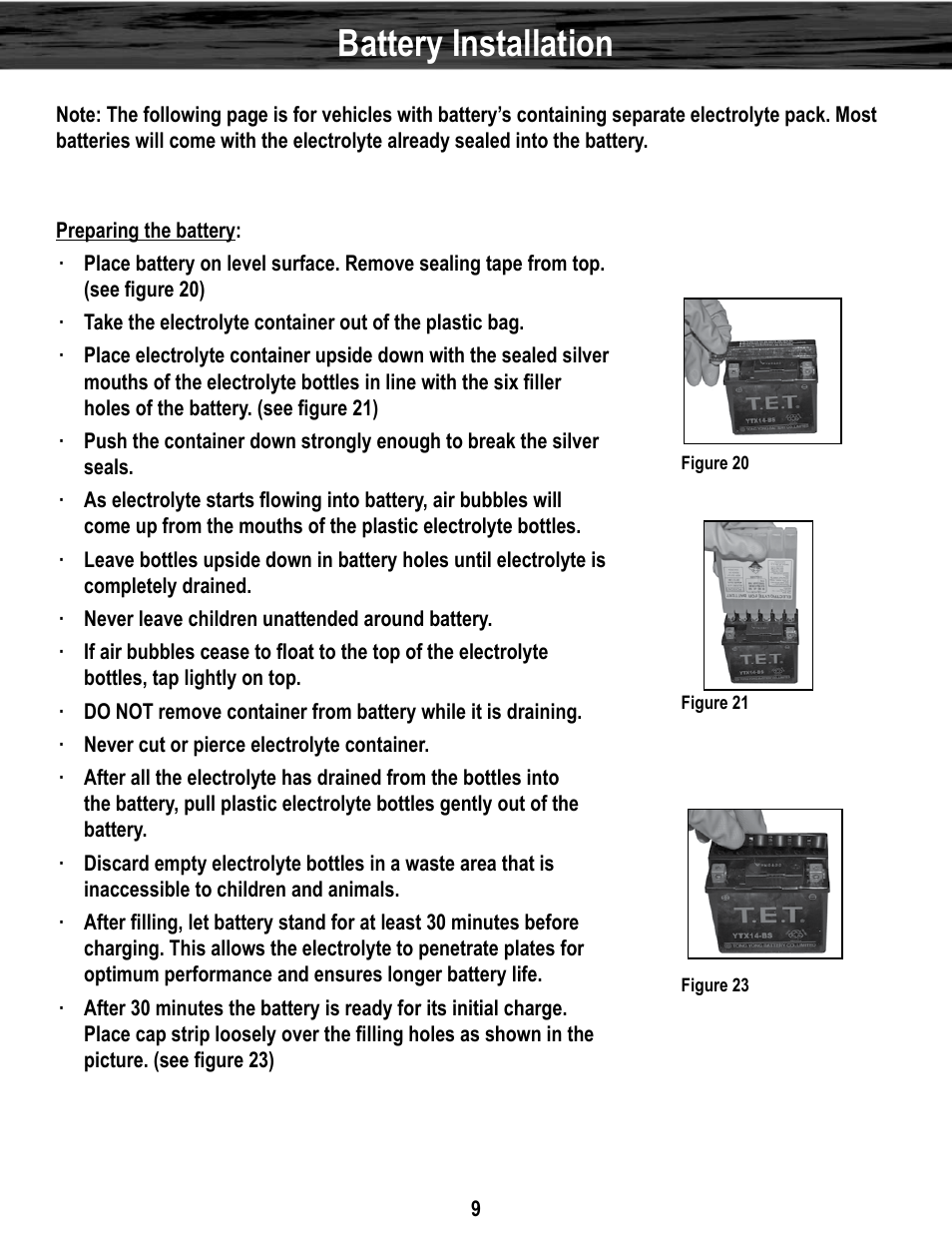 Battery installation | Baja Motorsports WD400-U Assembly Guide User Manual | Page 9 / 11