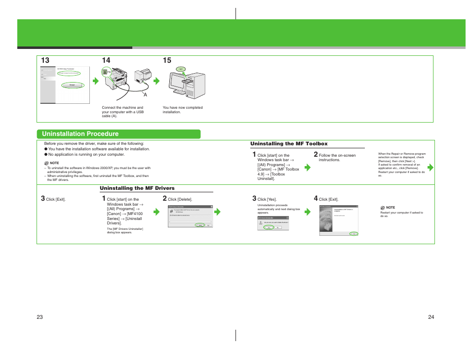 Uninstallation procedure | Canon imageCLASS MF4100 Series User Manual | Page 13 / 18