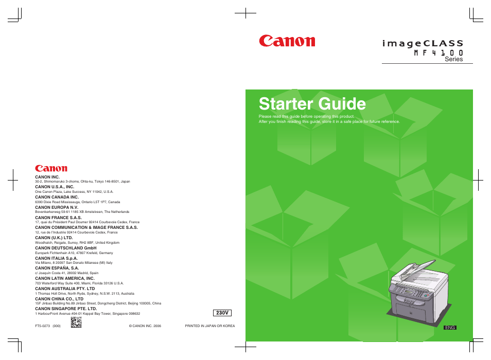 Starter guide, Series | Canon imageCLASS MF4100 Series User Manual | Page 18 / 18