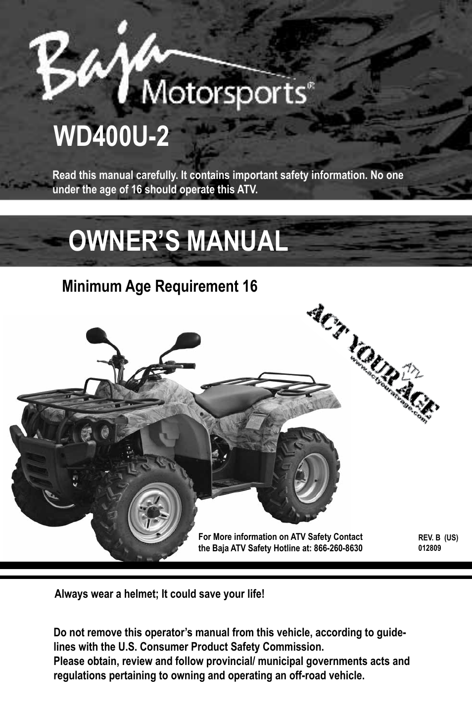 Baja Motorsports WD400-U Operator's Manual User Manual | 89 pages