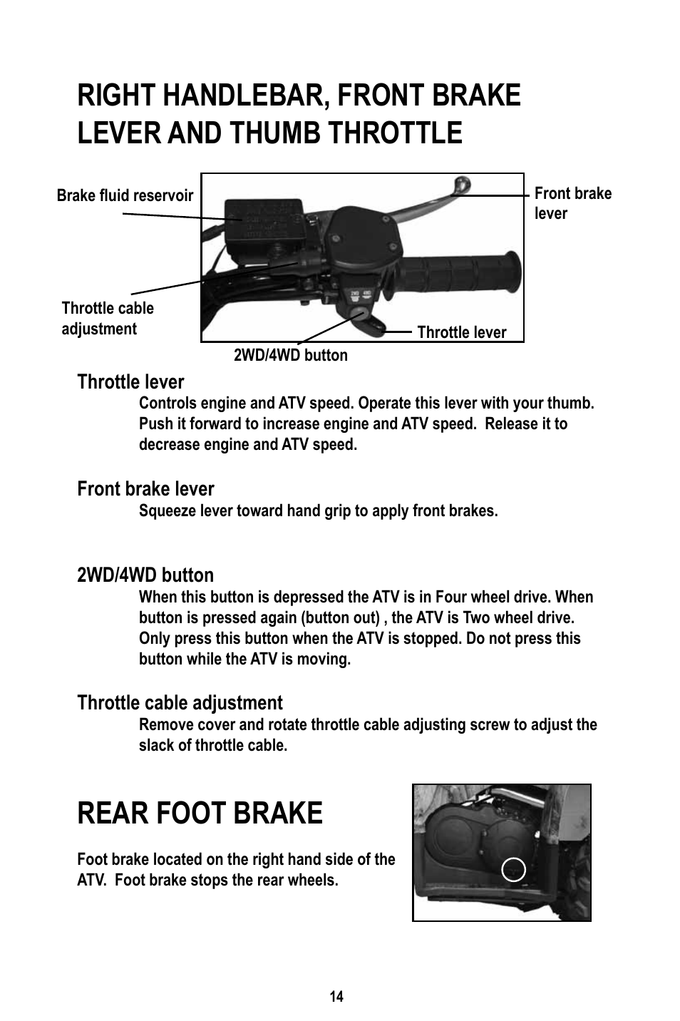 Rear foot brake | Baja Motorsports WD400-U Operator's Manual User Manual | Page 18 / 89