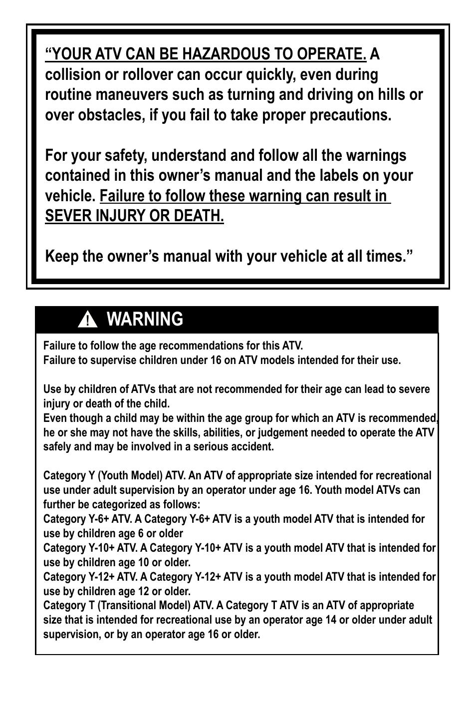 Warning | Baja Motorsports WD400-U Operator's Manual User Manual | Page 2 / 89