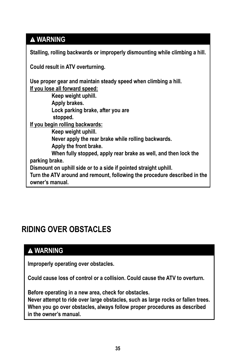 Riding over obstacles | Baja Motorsports WD400-U Operator's Manual User Manual | Page 39 / 89