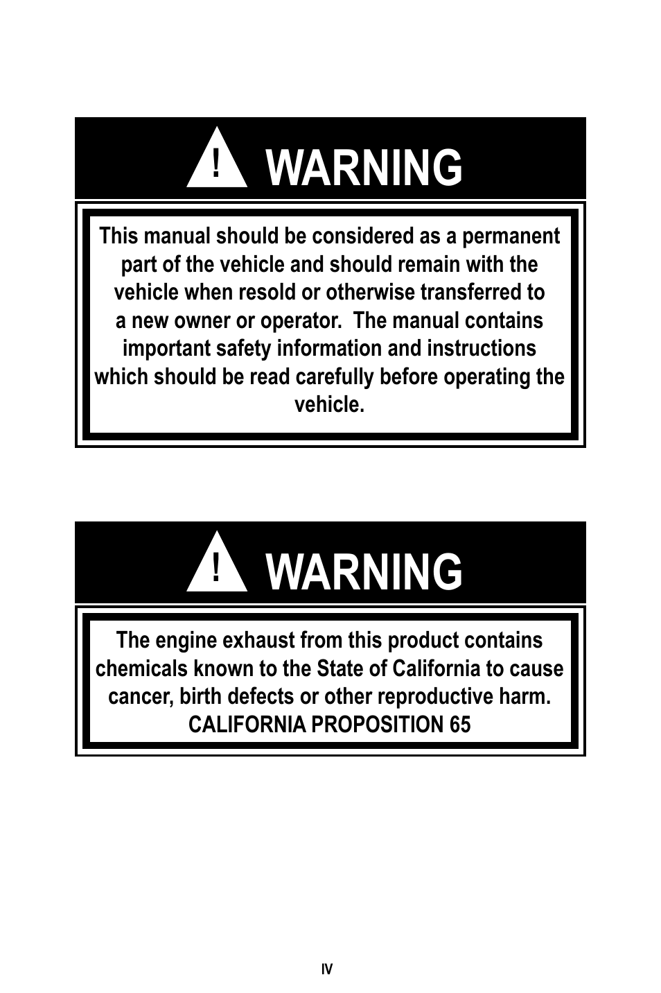 Warning | Baja Motorsports WD400-U Operator's Manual User Manual | Page 4 / 89