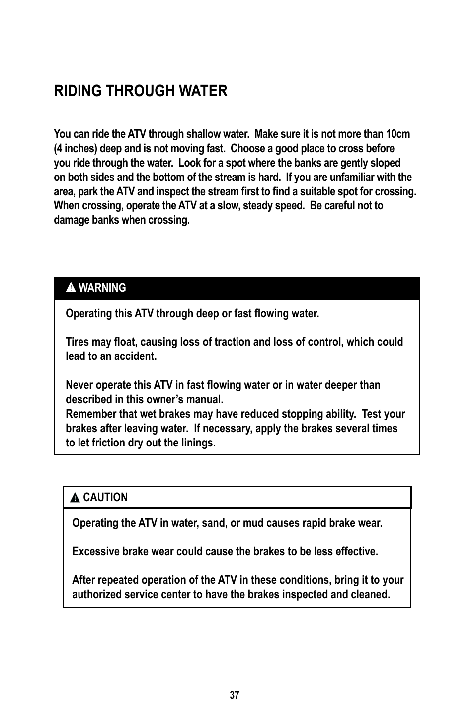 Riding through water | Baja Motorsports WD400-U Operator's Manual User Manual | Page 41 / 89