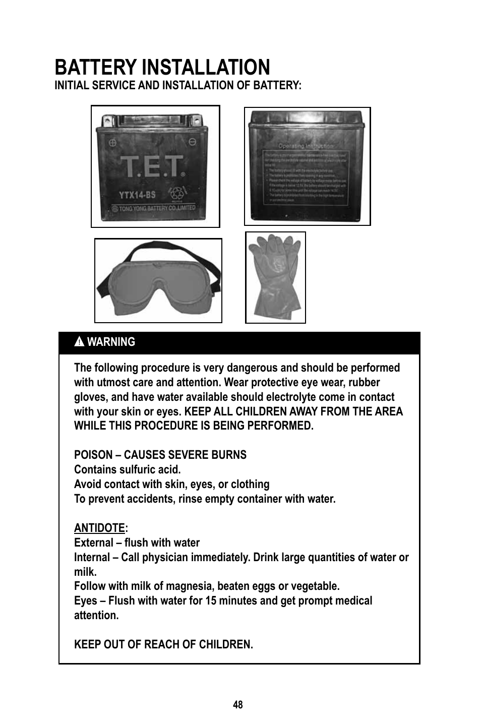 Battery installation | Baja Motorsports WD400-U Operator's Manual User Manual | Page 52 / 89