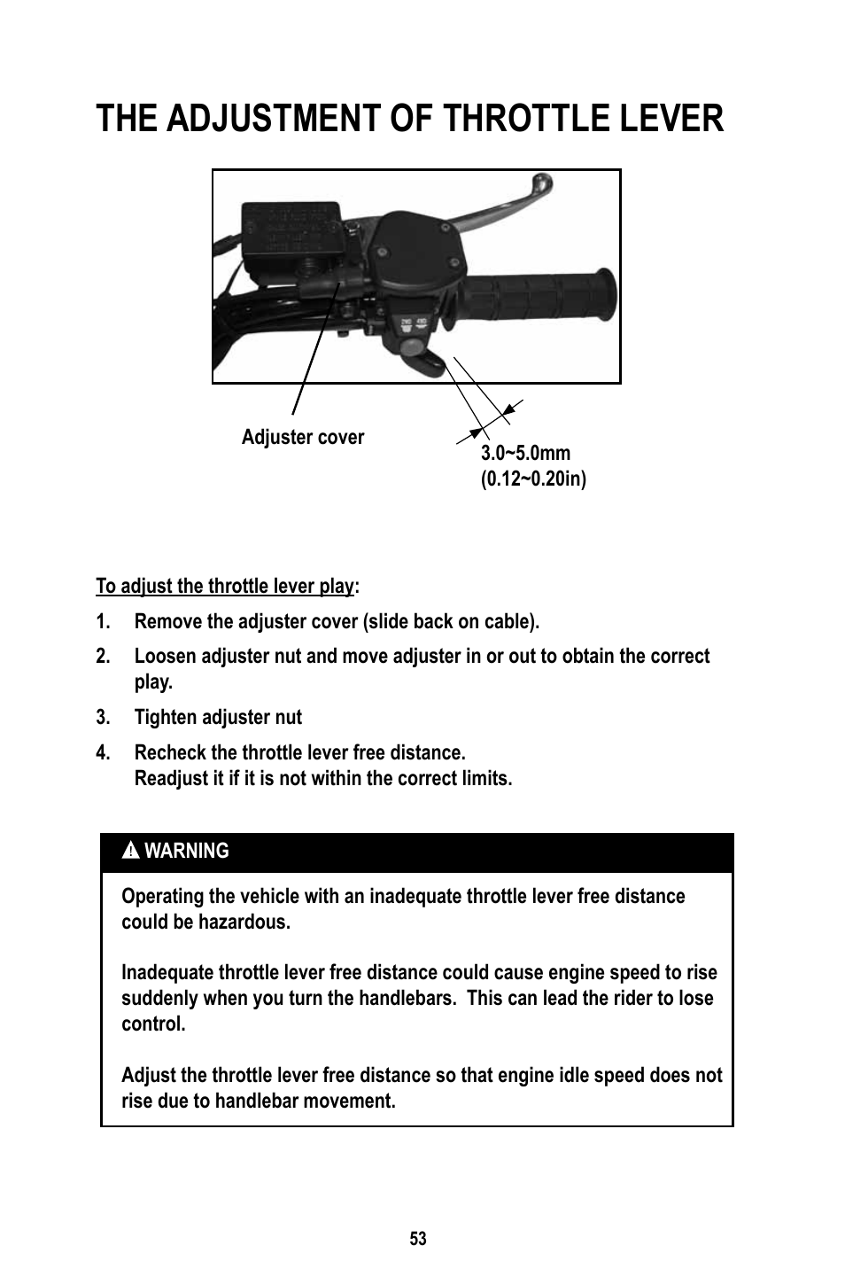 The adjustment of throttle lever | Baja Motorsports WD400-U Operator's Manual User Manual | Page 57 / 89