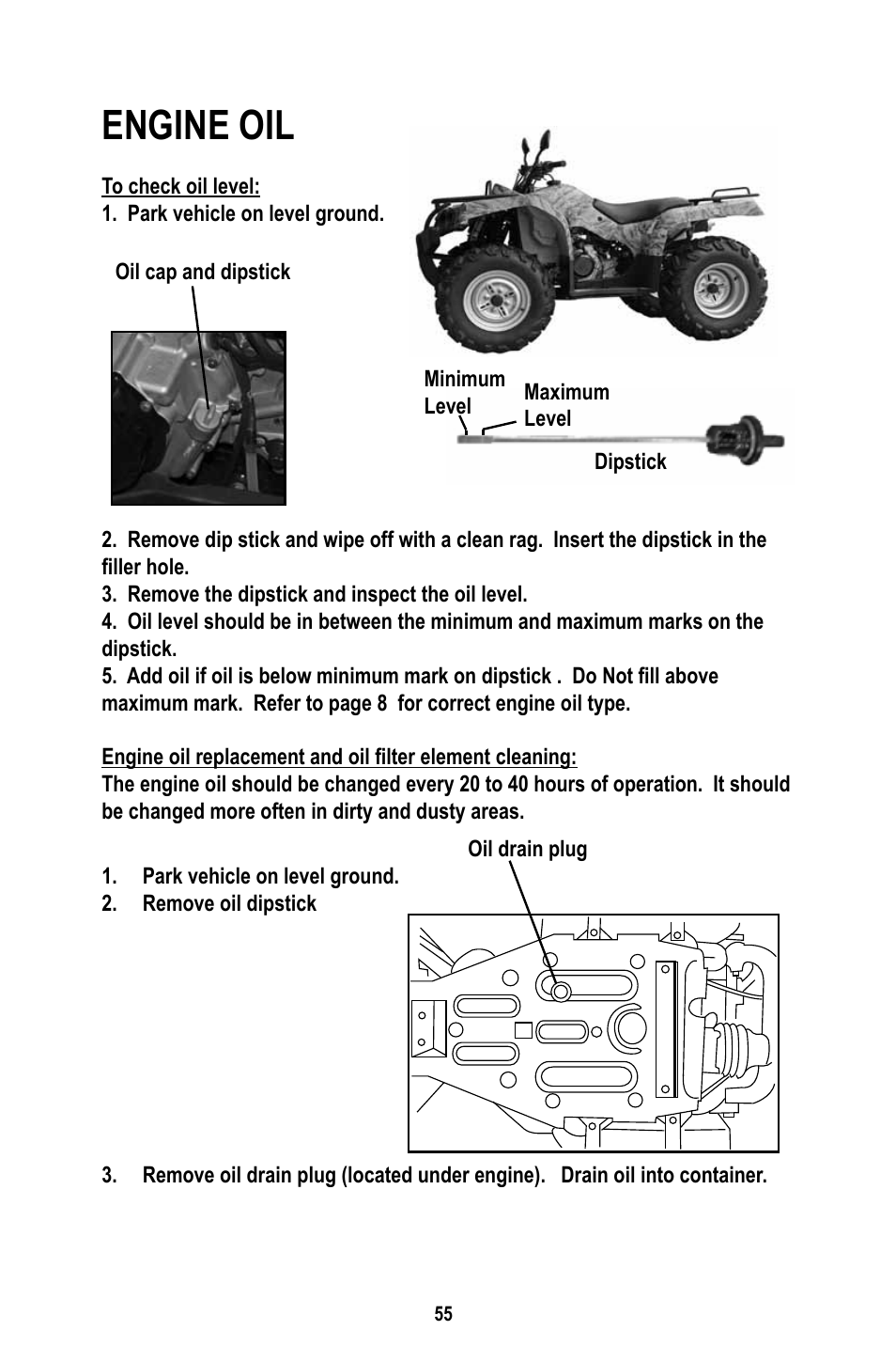 Engine oil | Baja Motorsports WD400-U Operator's Manual User Manual | Page 59 / 89