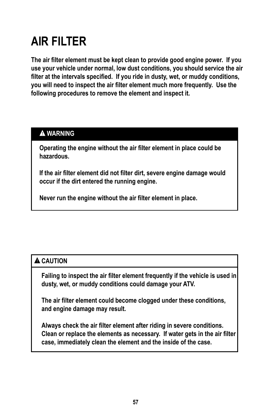 Air filter | Baja Motorsports WD400-U Operator's Manual User Manual | Page 61 / 89