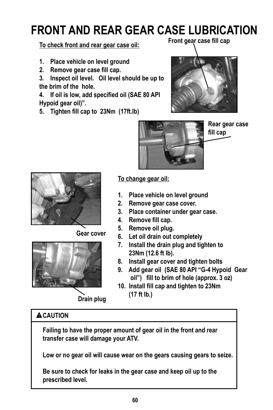 Front and rear gear case lubrication | Baja Motorsports WD400-U Operator's Manual User Manual | Page 64 / 89
