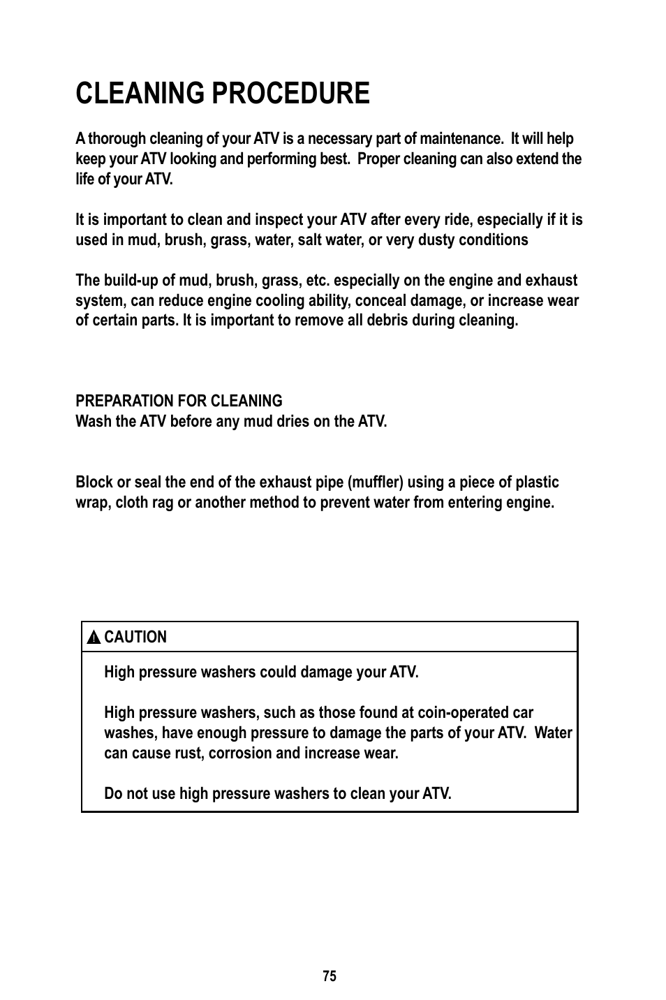 Cleaning procedure | Baja Motorsports WD400-U Operator's Manual User Manual | Page 79 / 89