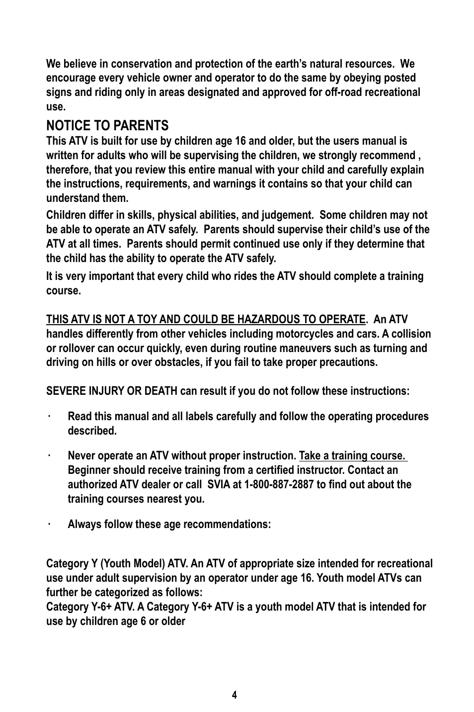 Notice to parents | Baja Motorsports WD400-U Operator's Manual User Manual | Page 8 / 89