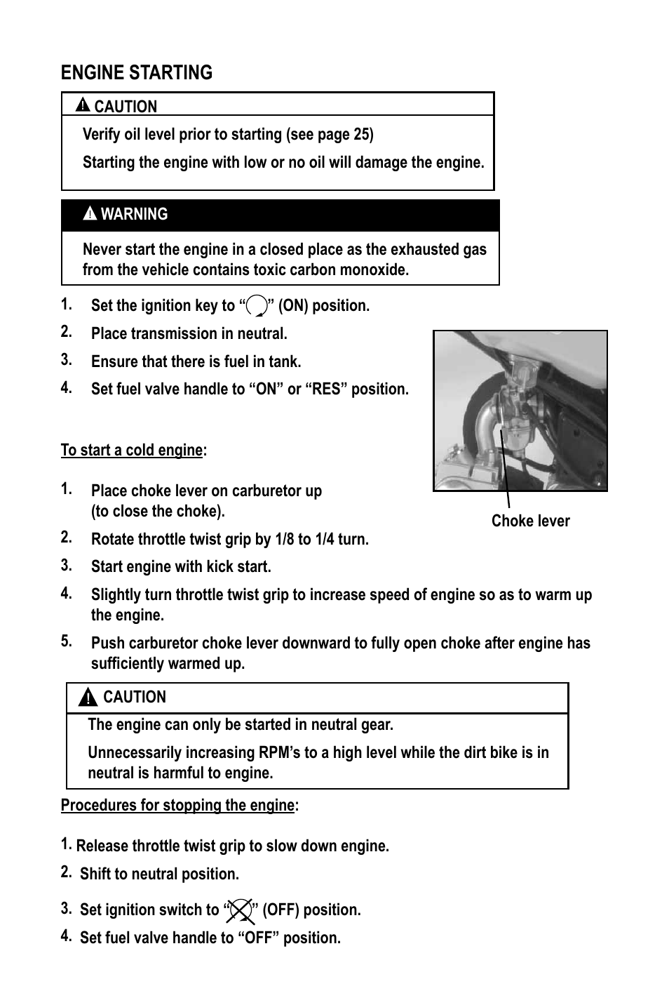 Engine starting | Baja Motorsports WR90 User Manual | Page 11 / 32