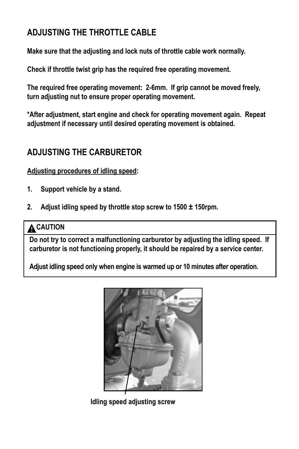 Adjusting the throttle cable, Adjusting the carburetor | Baja Motorsports WR90 User Manual | Page 18 / 32