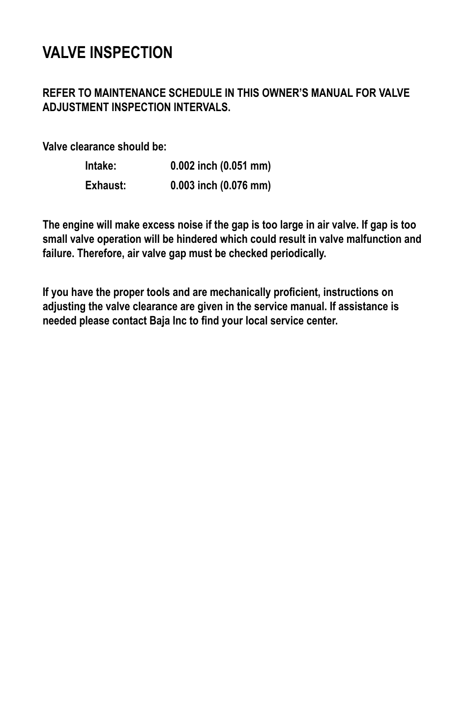 Valve inspection | Baja Motorsports WR90 User Manual | Page 19 / 32
