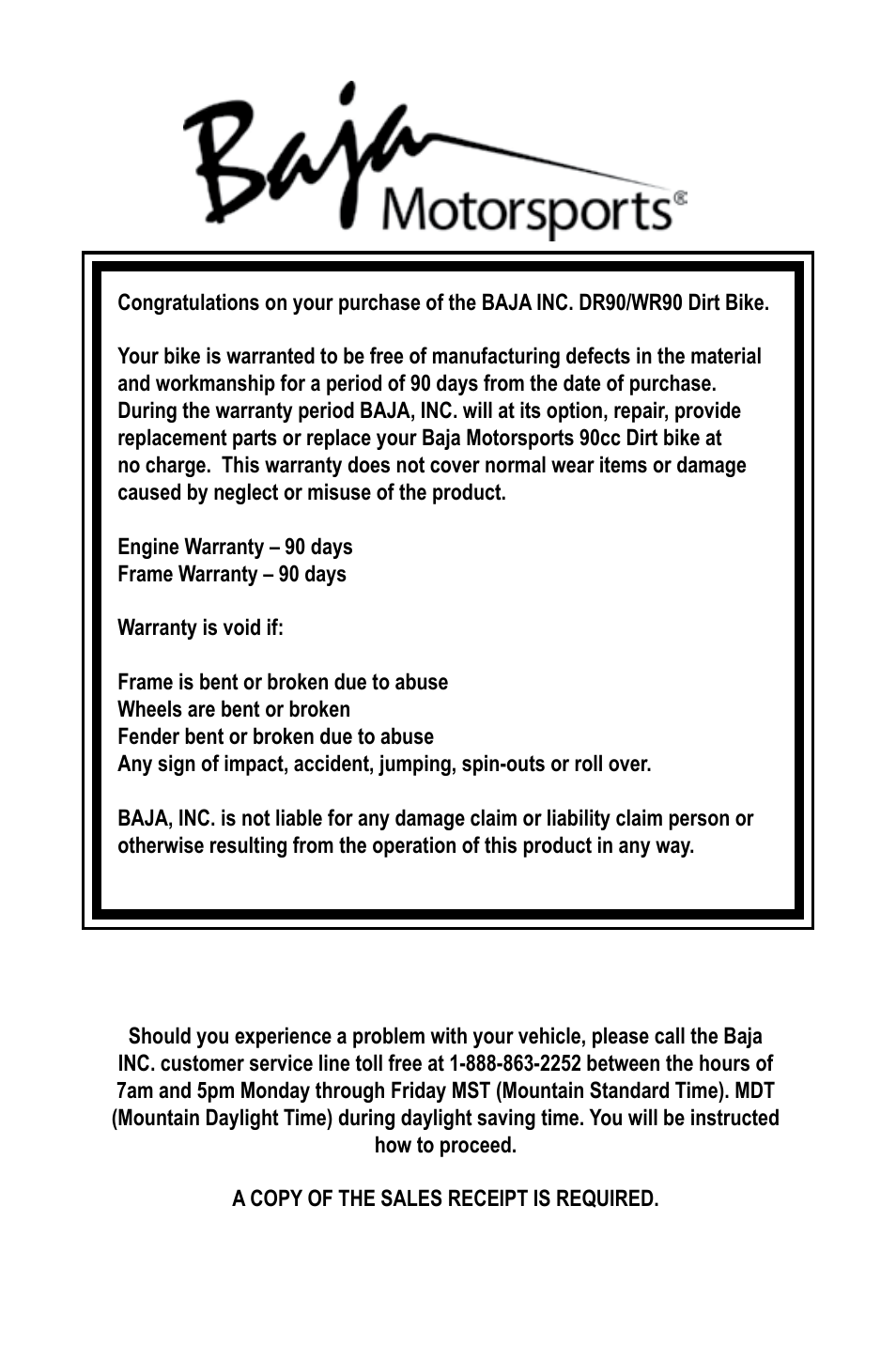 Baja Motorsports WR90 User Manual | Page 2 / 32