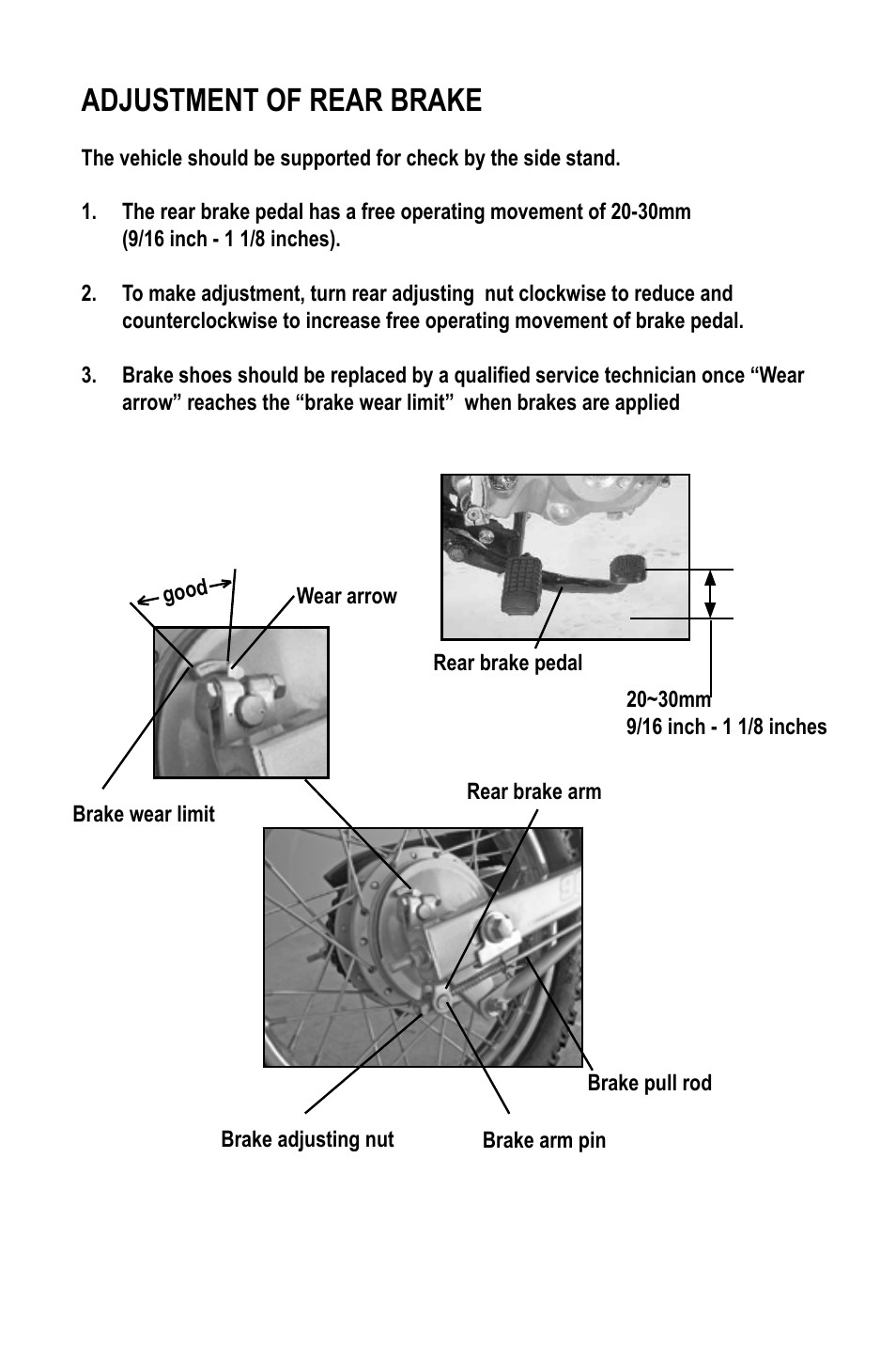 Adjustment of rear brake | Baja Motorsports WR90 User Manual | Page 21 / 32