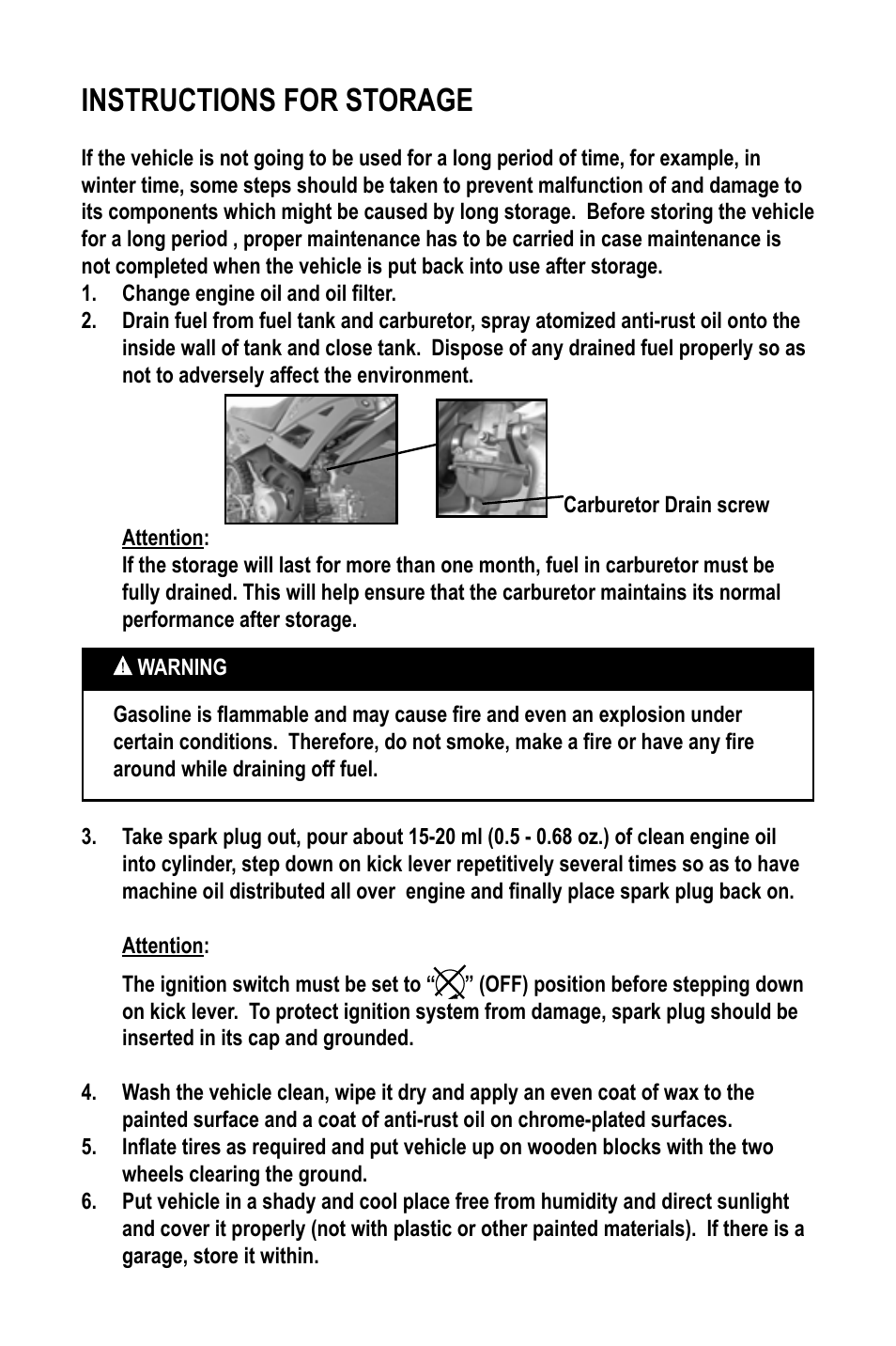 Instructions for storage | Baja Motorsports WR90 User Manual | Page 24 / 32