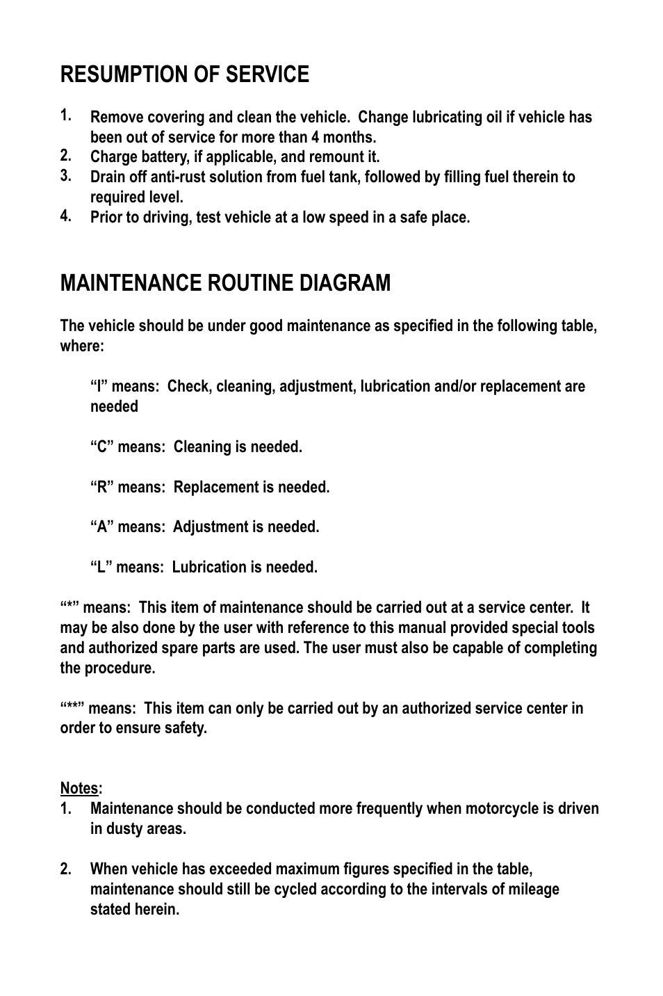 Resumption of service, Maintenance routine diagram | Baja Motorsports WR90 User Manual | Page 26 / 32