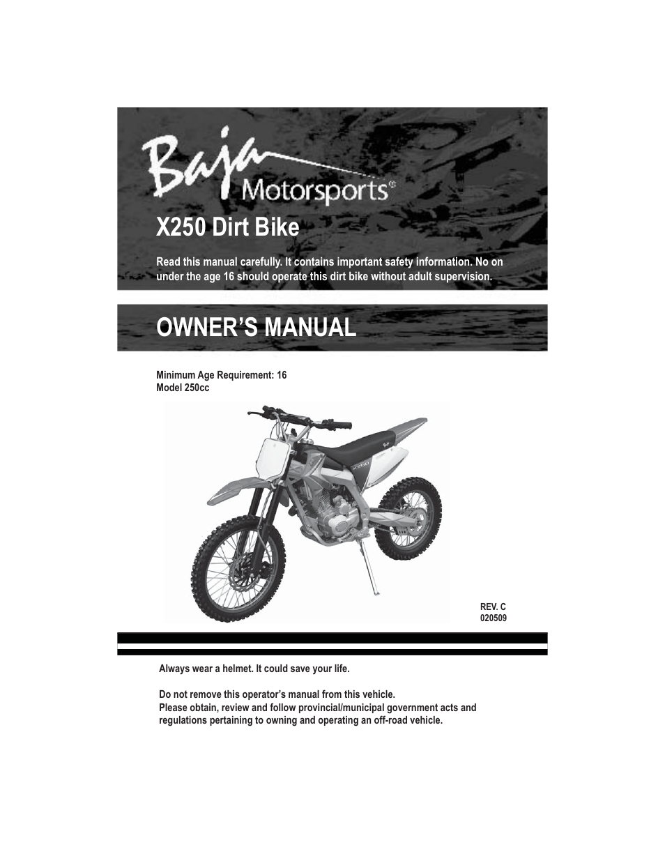 Baja Motorsports X250 User Manual | 41 pages