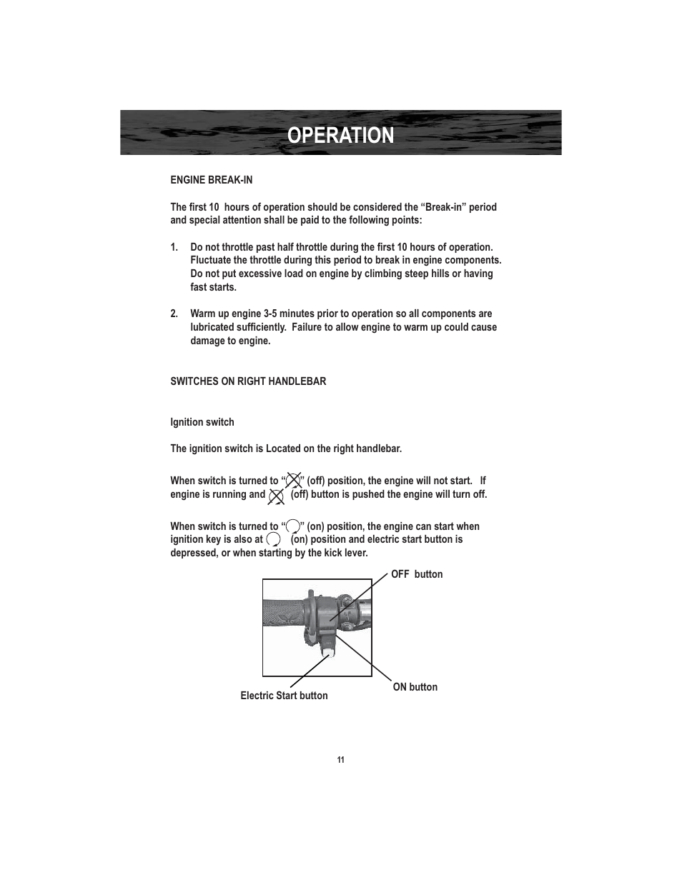 Operation | Baja Motorsports X250 User Manual | Page 14 / 41