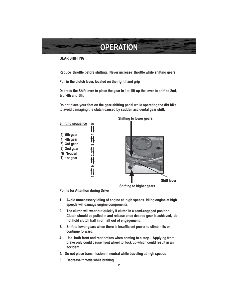 Operation | Baja Motorsports X250 User Manual | Page 16 / 41