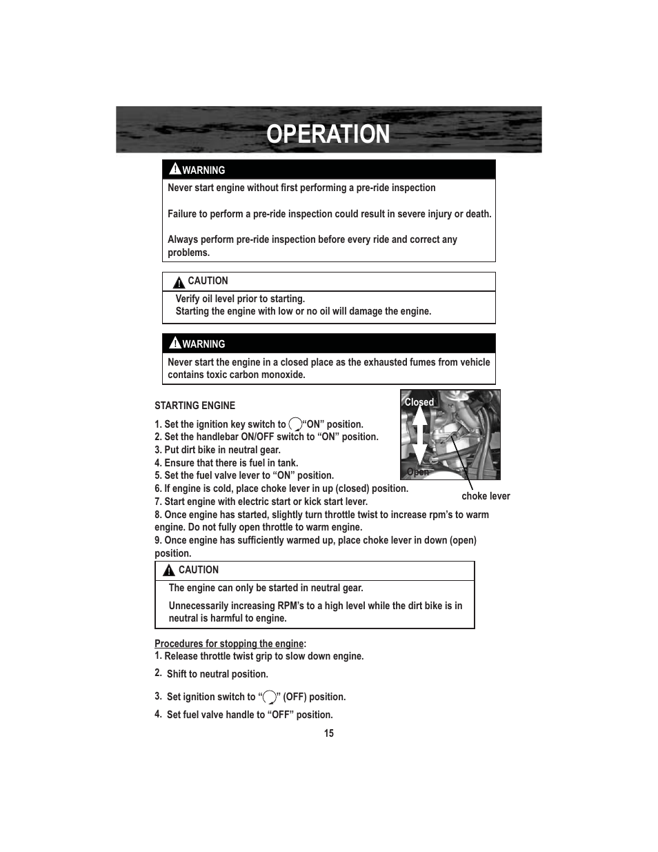 Operation | Baja Motorsports X250 User Manual | Page 18 / 41