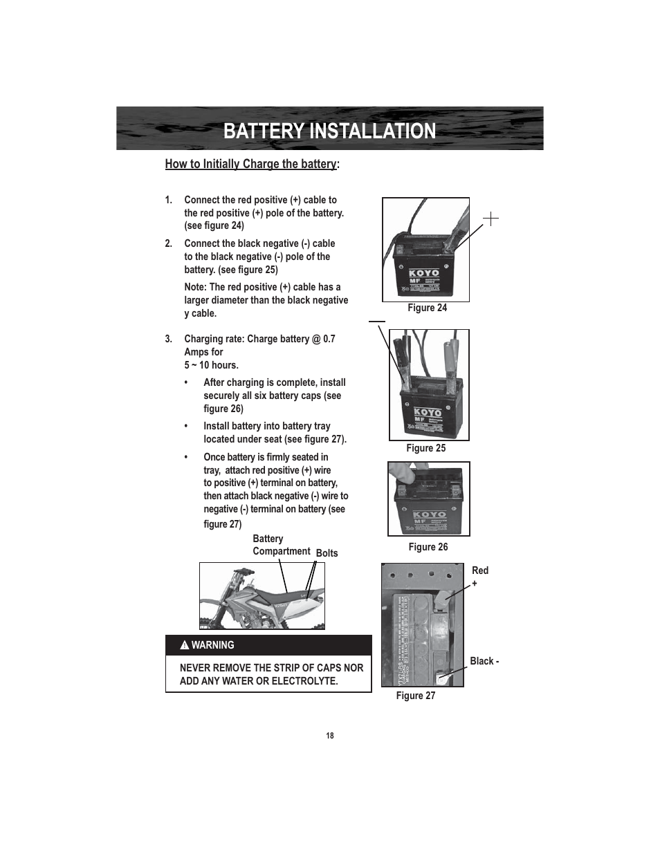 Battery installation | Baja Motorsports X250 User Manual | Page 21 / 41