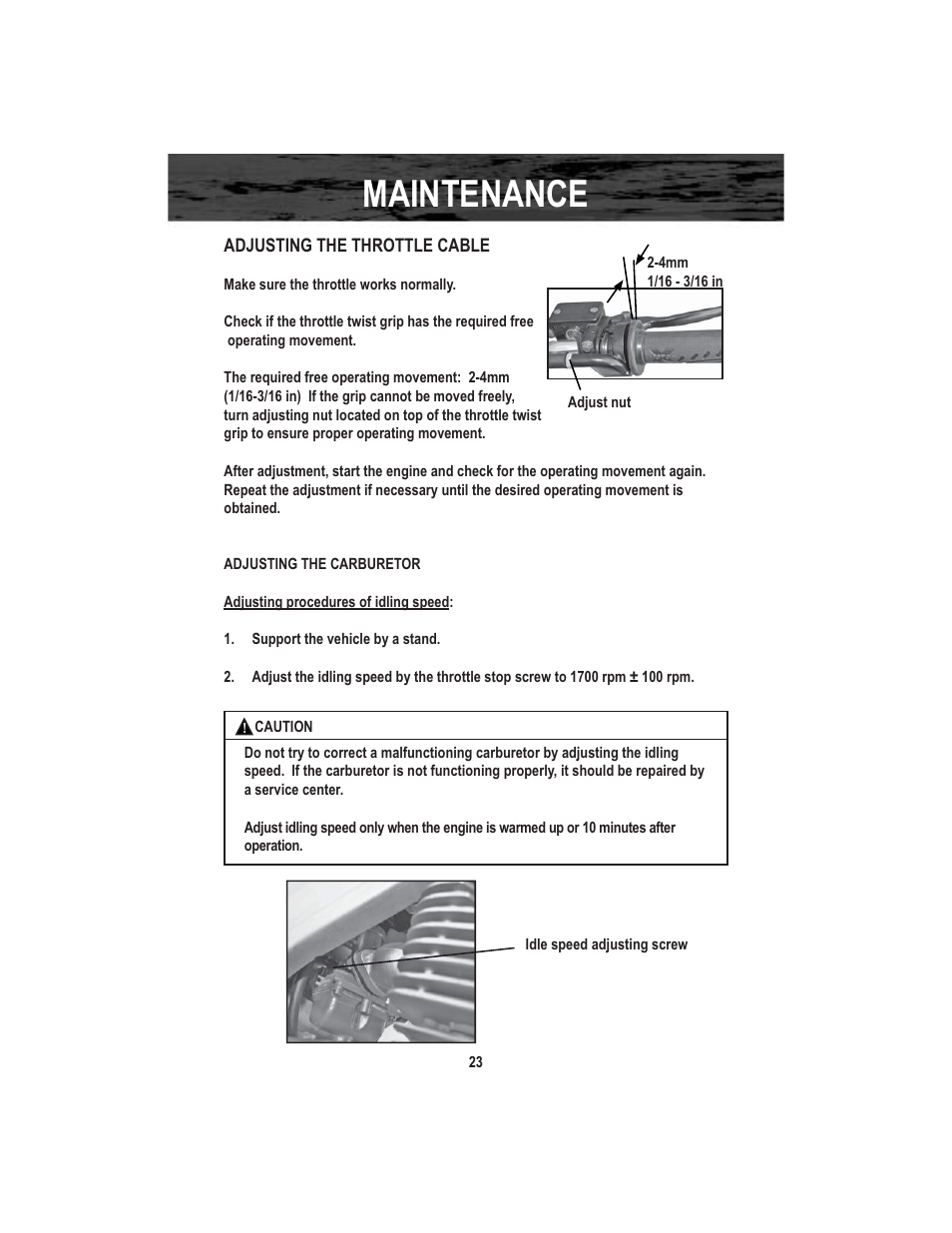 Maintenance | Baja Motorsports X250 User Manual | Page 26 / 41