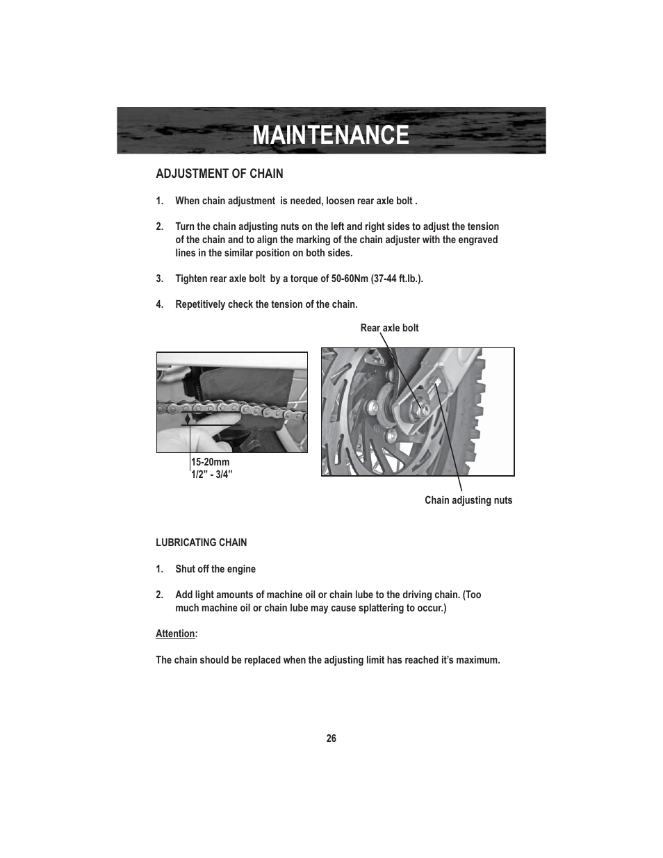 Maintenance | Baja Motorsports X250 User Manual | Page 29 / 41