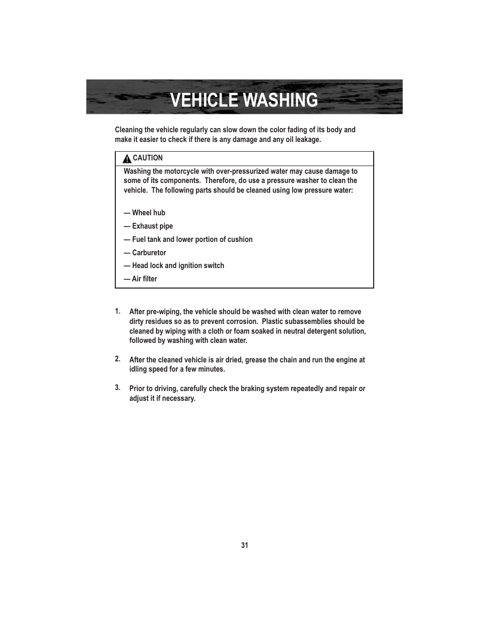 Vehicle washing | Baja Motorsports X250 User Manual | Page 34 / 41