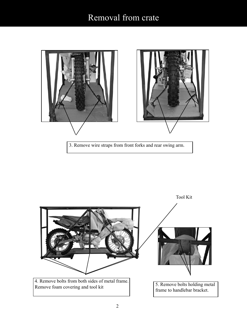 Removal from crate | Baja Motorsports DR125 Assembly Guide User Manual | Page 2 / 4